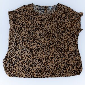 Ava & Viv Black and Tan Animal Print Short Sleeve Top